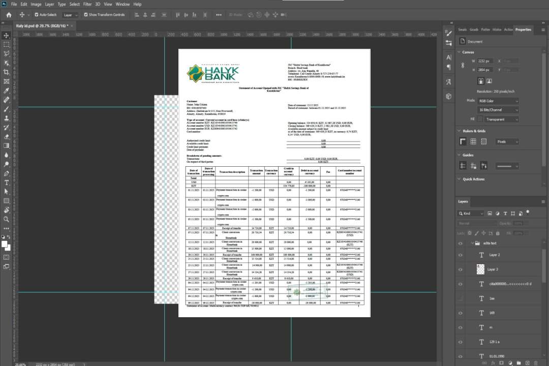 Modèle Word et PDF de relevé de compte de la Kazakhstan Halyk Bank template Modèle Word et PDF de relevé de compte de la Kazakhstan Halyk Bank template